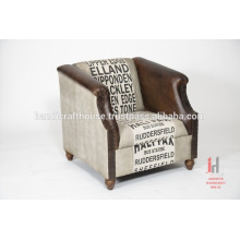 Leather and printed canvas living room sofa